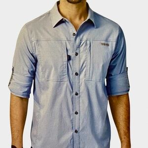 RUGGED ELEMENTS Men's Light Blue Long Sleeve Button Front Utility Shirt